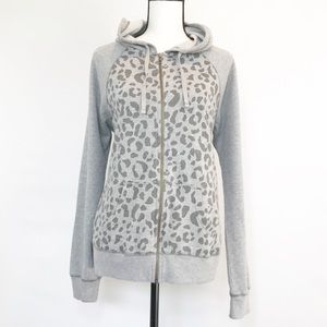 Caslon Gray Animal Print Full Zip Hoodie Size XL